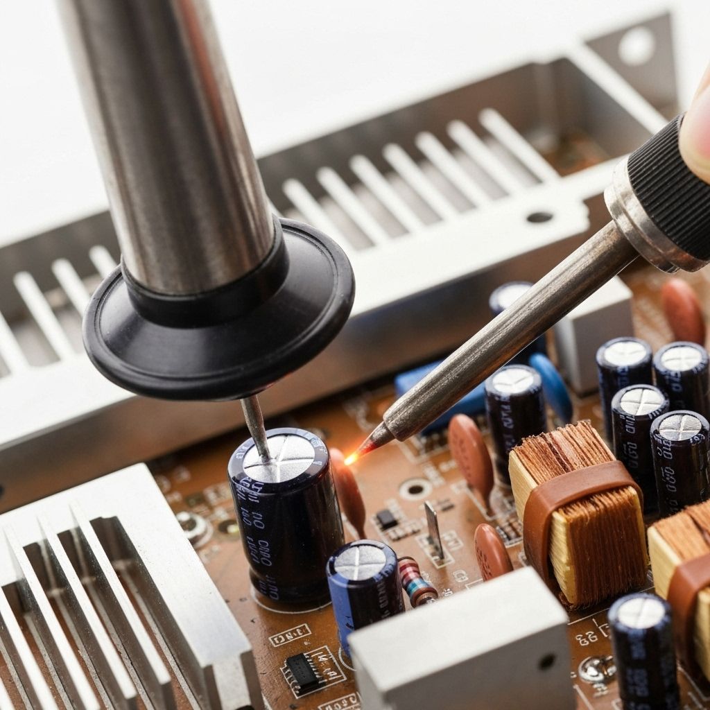 Carefully removing old capacitors with desoldering wick and flux