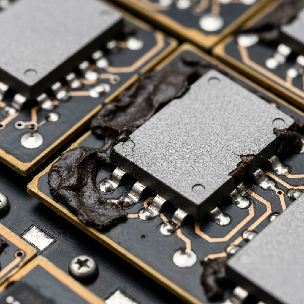 Dried thermal paste on power components