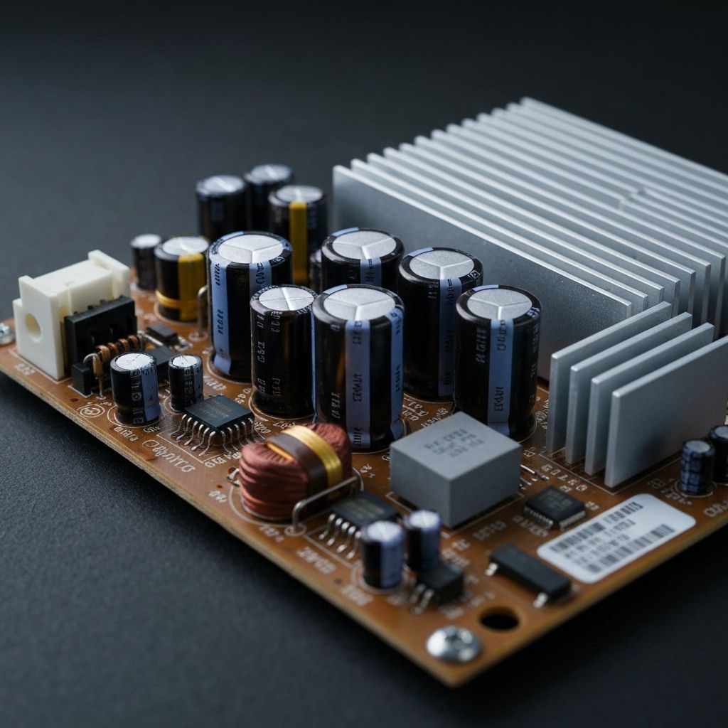 Bulging capacitors on Samsung QLED power supply - note the domed tops indicating failure